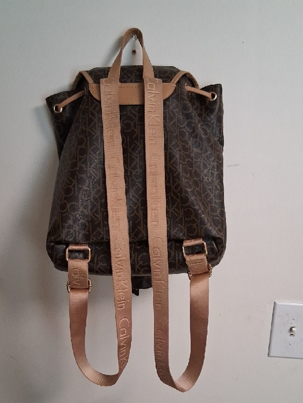 Calvin Klein Brown Monogram Backpack with Tan Trim - Picture 5 of 5